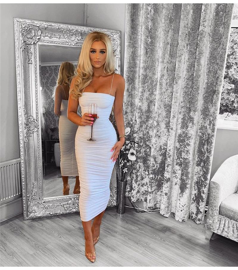 Colysmo 2 Layers Bodycon Women Dress Summer Pleated Long Dress Woman Party Night Slim Fit Sexy Dress Maxi Pink White Robe