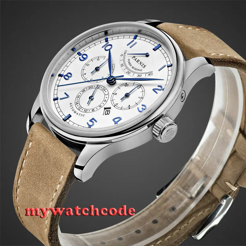 Автоматические Мужские часы parnis 42 мм с белым циферблатом 26 драгоценностей miyota