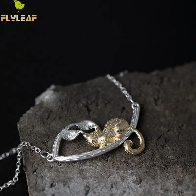 

Flyleaf 100% 925 Sterling Silver Gold Color Tree Branches Cats Necklaces & Pendants For Women Chinese Style Fashion Jewelry