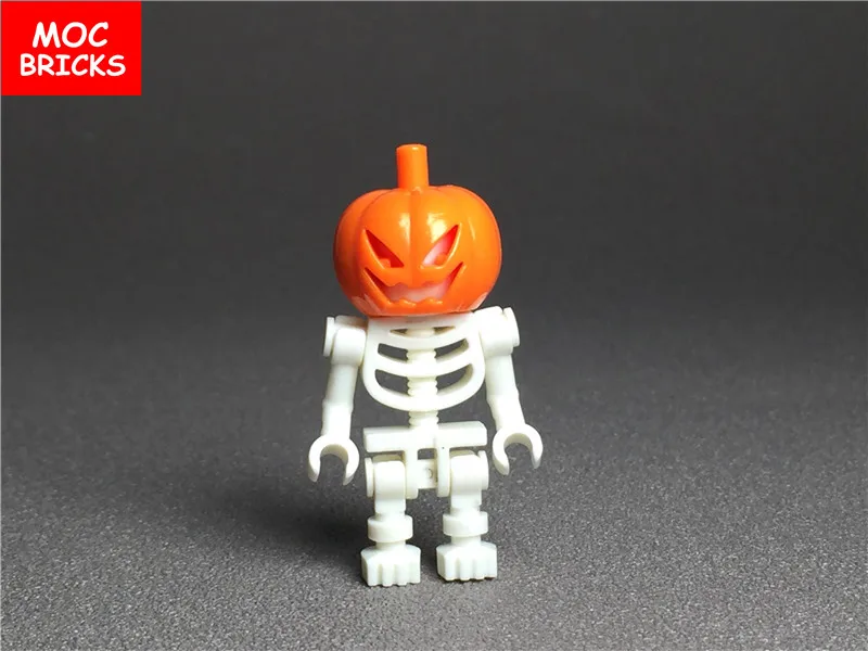 10 шт./лот MOC кирпичи сделай сам скелет с белой тыквой Сборная модель фигурка