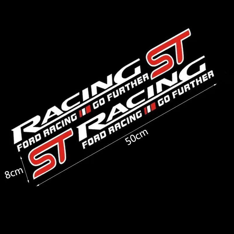 white 1Pair 50x8CM ST RACING MOTOR SPORT GO FURTHER Car Stickers Door Sticker for FORD FOCUS 2 Focus 3 Mondeo Fiesta Kuga MK2 MK3 MK4 - Название цвета: white