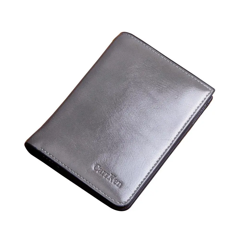 Gray Мужской кошелек carteira masculina,, воск, масло, кожа, короткий, мужской, карман, клатч, кошелек, мужской, s, сумка для денег, porte feuille hombre - Цвет: Gray