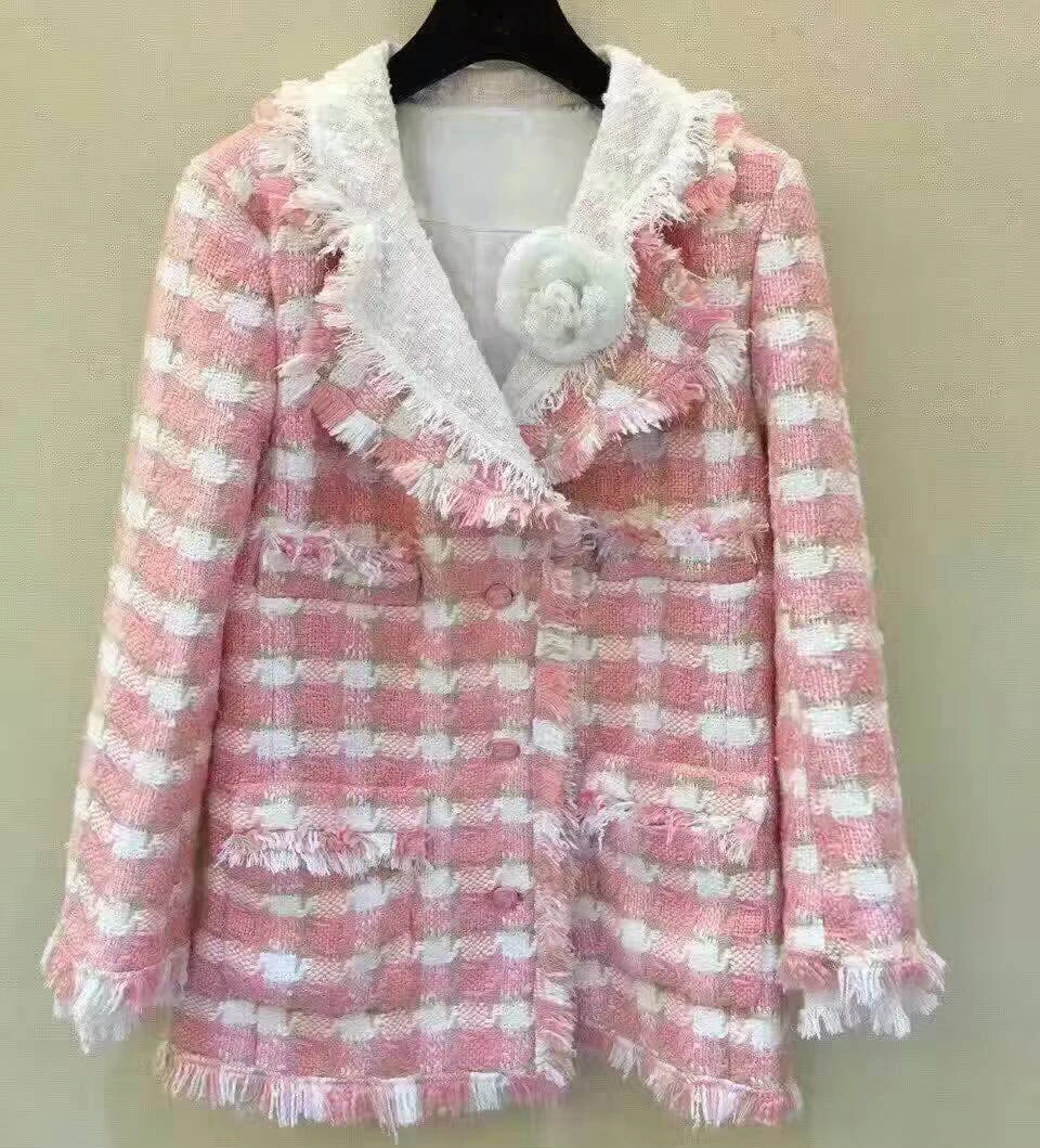 Женская куртка с шелковой подкладкой элегантное женское пальто твидовая для