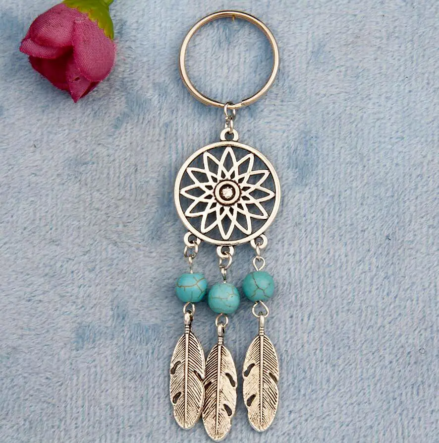 Хит 10 шт./лот античный серебряный Ловец снов перо и бусина очаровательный брелок
