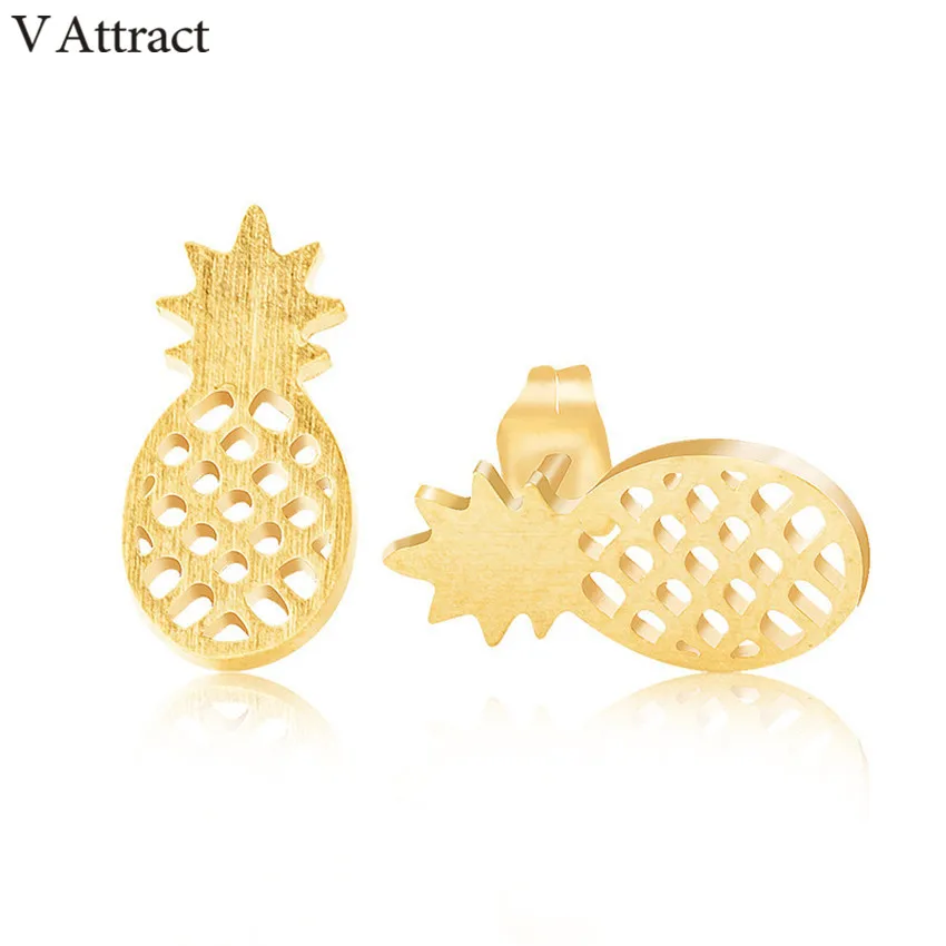 Женские серьги гвоздики из нержавеющей стали с V образным вырезом|pineapple stud earrings|stud
