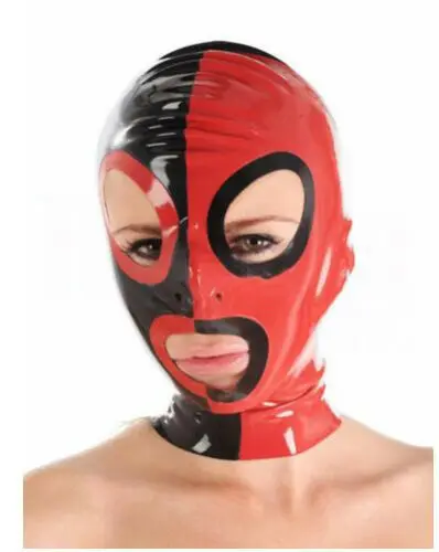 

MONNIK Latex mask Black Red Eyeglasses have holes Mouth has openings Sexy Unisex Hood Gummi 0.4mm for Party Wear Catsuit Unique