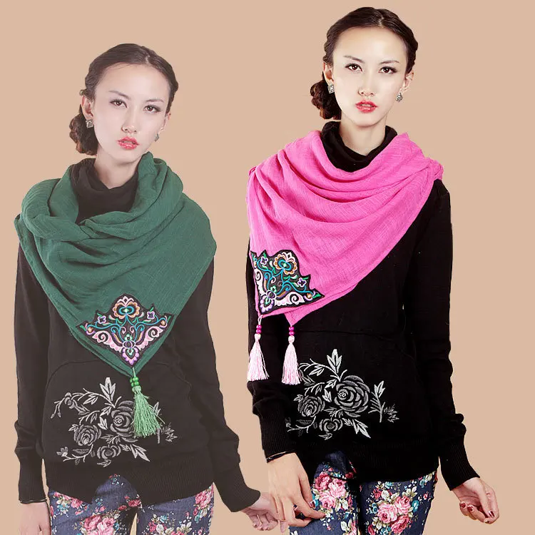 free shipping adwance diagonal shawls with fringe patch embroidered China style Milan Fashion | Аксессуары для одежды