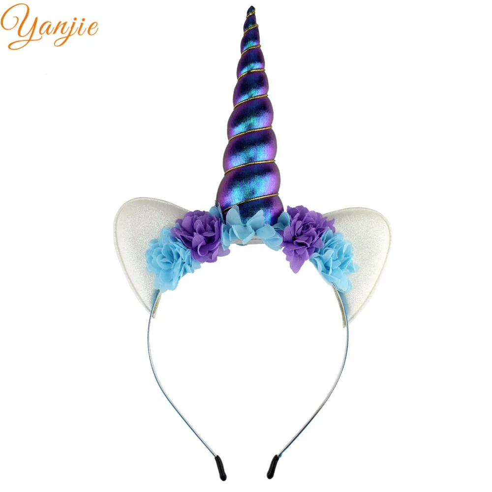 Радуга Единорог лента для волос девочек блеск мягкий Рог единорога повязка на
