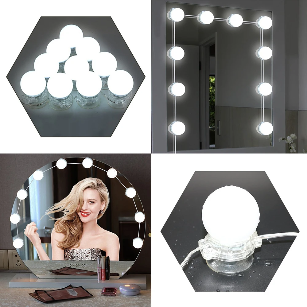 

DONWEI 10W Makeup Mirror Vanity LED Light Bulbs Kit for Dressing Table with Dimmer Power Supply US EU Plug in AC 100-240V