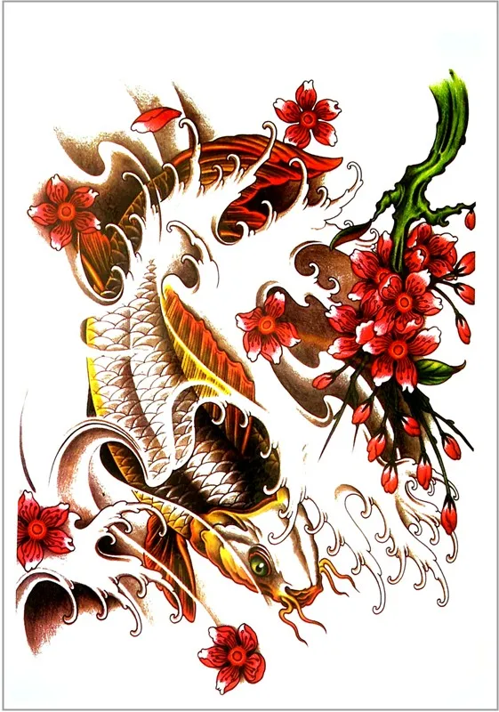 SHNAPIGN Koi safflower китайский стиль временное искусство тела, флеш тату наклейки 21*15 см, водонепроницаемые хна тату секс продукты