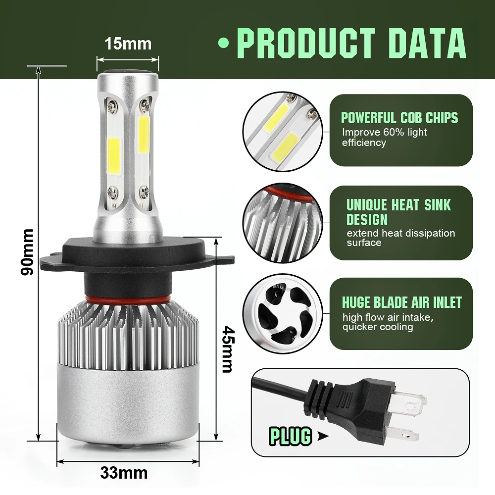 LED Car Headlight 8000LM/Set head Light Bulb H1 H3 H4 H7 H11 H13 H27 9004 HB3 9006 HB4 9007 HB5 Lamps | Автомобили и мотоциклы
