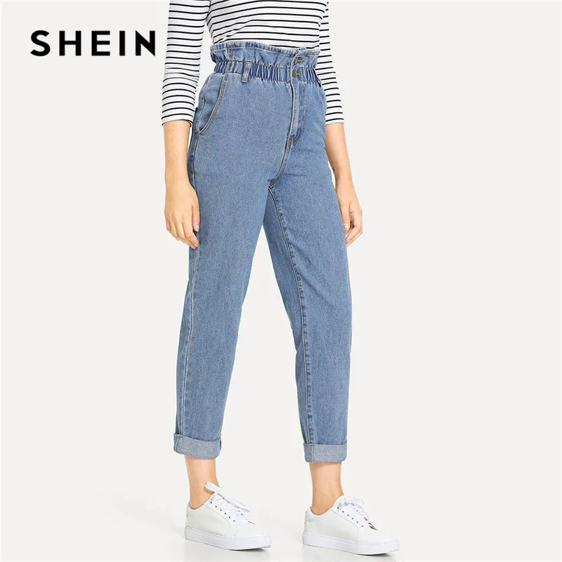 SHEIN Джинсы На Высокой Талии, Повседневные Стильные Джинсы С Подворотами
