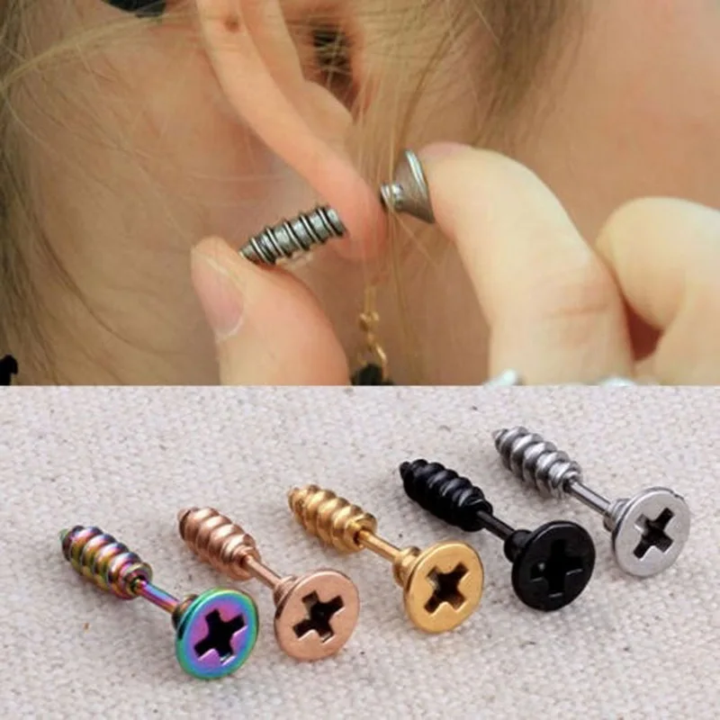 1 пара нержавеющая сталь пирсинг гвоздь винт серьги-гвоздики для женщин и мужчин