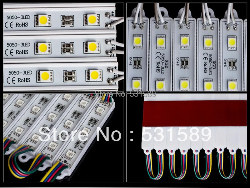 100 шт. 5050 3 светодиодных модуля IP65 DC12V желтый/зеленый/красный/синий/белый/теплый