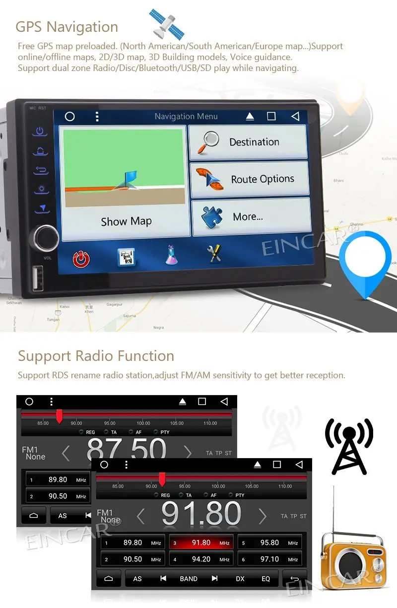 Eincar Android 7 1 Восьмиядерный автомобильный стерео &quot2Din головное устройство