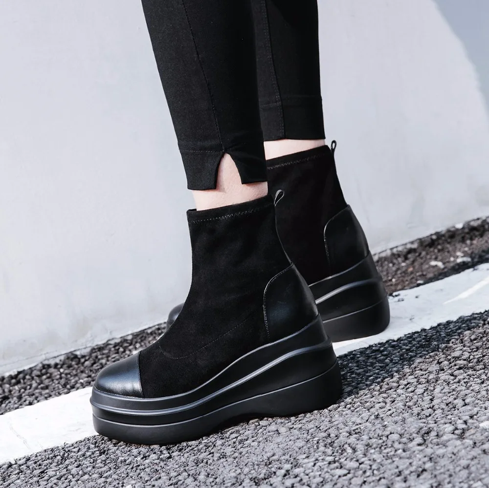 Krazing Pot/2020 обувь из натуральной кожи женские зимние сапоги на платформе с круглым
