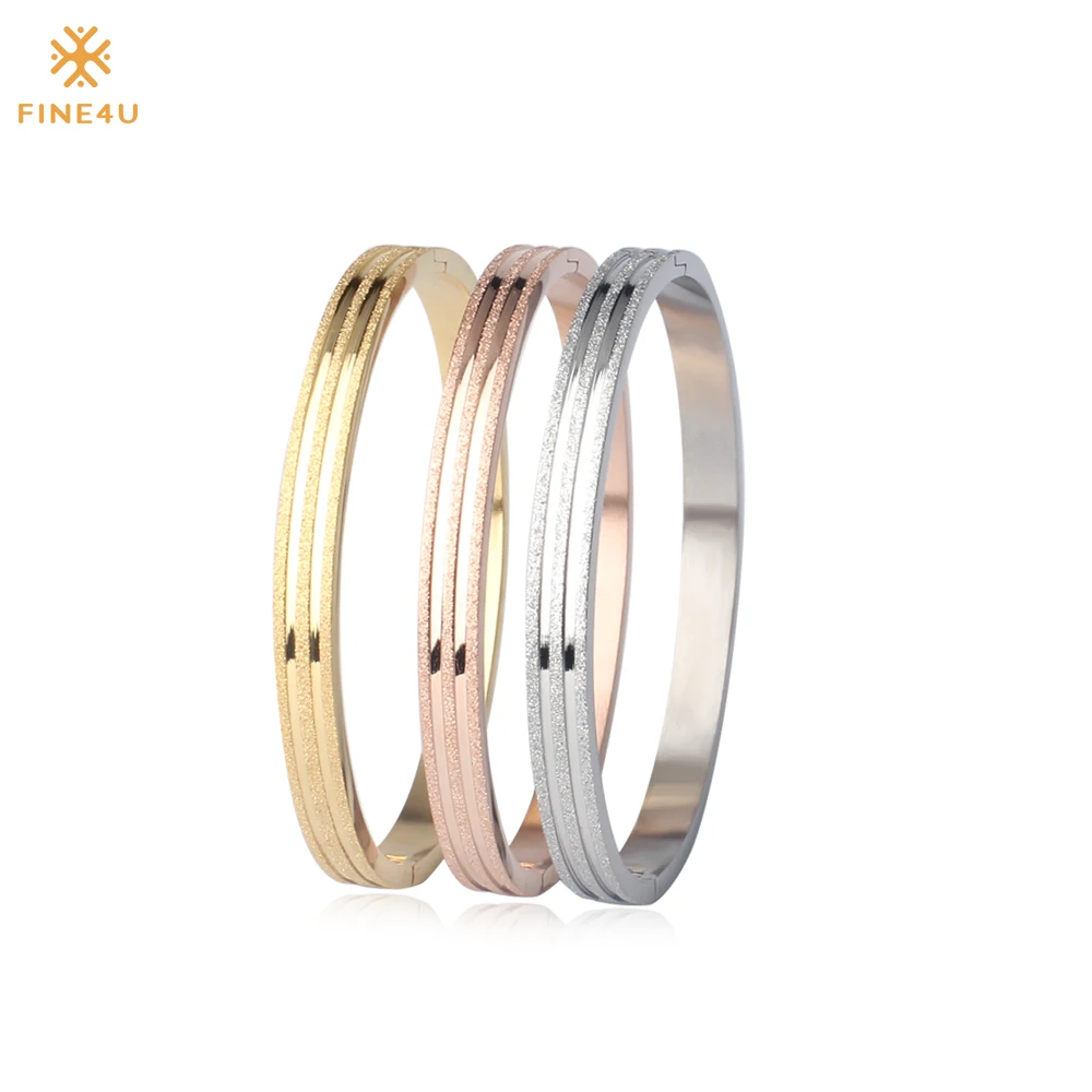 FINE4U B119 Нержавеющая сталь скраб Браслеты & Bangles золото/розовое золото/серебро цвет