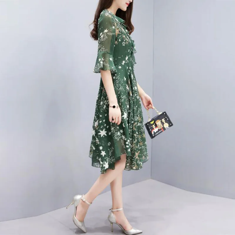 2019 летнее платье с цветочным принтом женское повседневное шифоновое узором