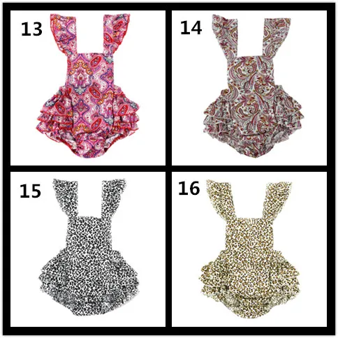 

New Baby Leopard Print Ruffles Romper Infant Cotton Strap Overalls Jumpsuit with Crossed Shoulder Girls Backless One-piece 12pcs