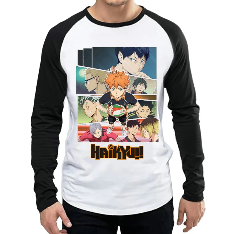 С длинным рукавом Haikyuu футболка белый цвет Мужские Аниме Haikyuu логотип футболка Майки Футболки Длинный рукав Повседневная футболка