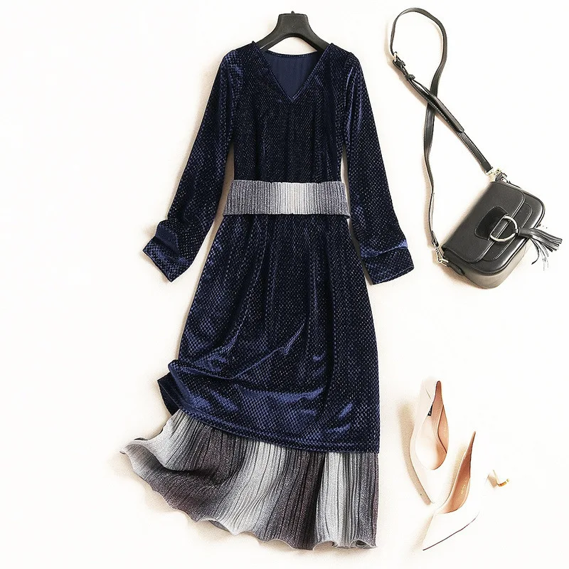 2018 new fashion women's dress autumn and winter V-neck long-sleeved high waist dresses | Женская одежда
