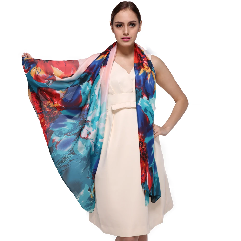 Женский длинный шелковый шарф FS брендовый роскошный хиджаб с цветочным принтом