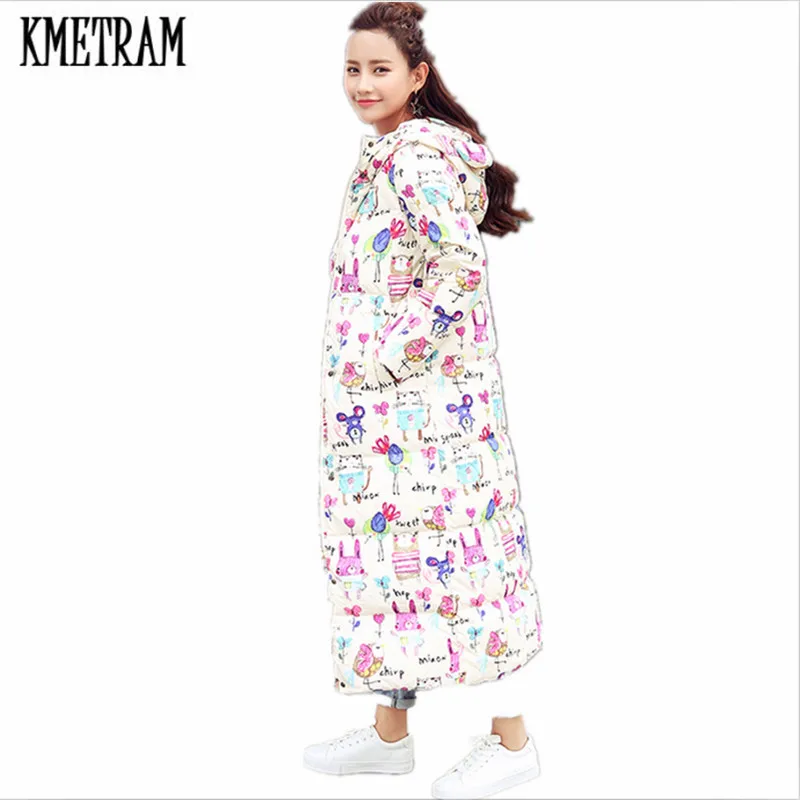 Новая мультяшная зимняя куртка KMETRAM женское длинное пальто 2020 тонкие хлопковые