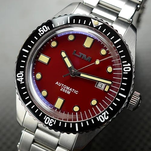 steel starp red Мужские винтажные часы San Martin для дайвинга, автоматические часы из нержавеющей стали 200, водонепроницаемые часы с сапфировым стеклом - Цвет: steel starp red