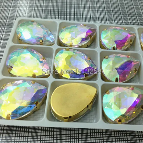 128 шт 13х18 мм каплевидный кристалл AB Цвет причудливый Камень с золотыми когтями
