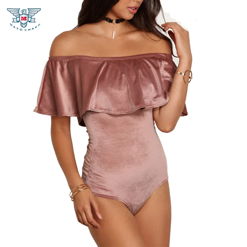 2017 Весна Лето женский боди с оборками сексуальный клубный идеальный бархатный