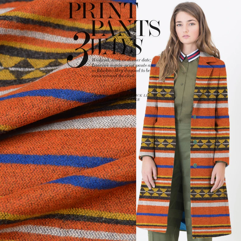 

Wool fabrics national wind hit color geometric stripes woolen fabric coat shawl cloak clothing fabrics