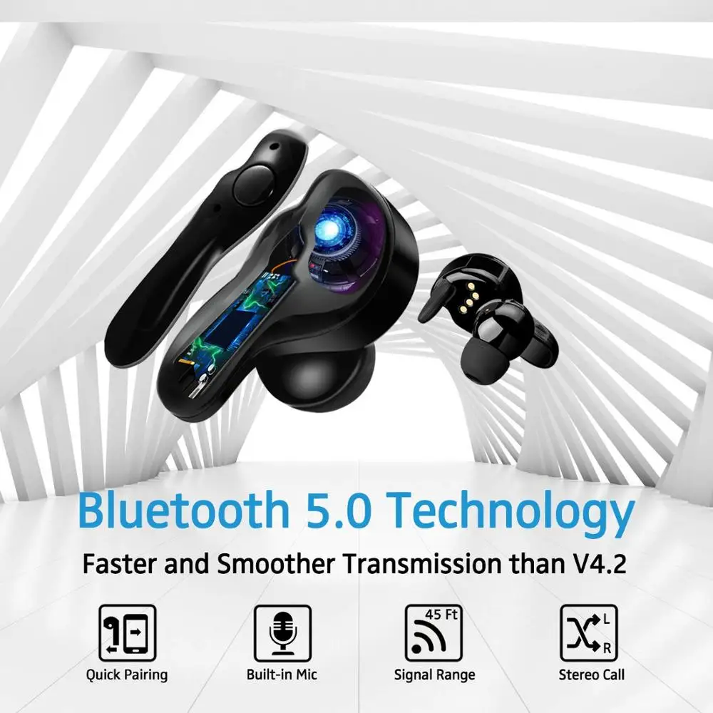 Aminy True Беспроводной наушники bluetooth V5.0 глубокий бас HD стерео вкладыши Наушники с