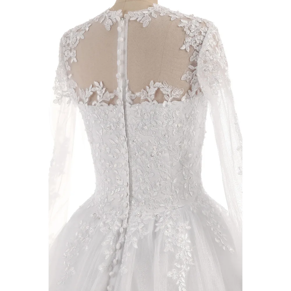 Любовник Поцелуй Vestido De Noiva круглым вырезом Иллюзия с длинным рукавом свадебное