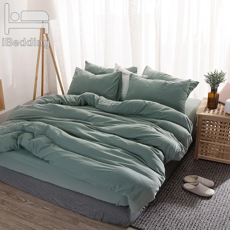 Washed Cotton Bedding Set Solid Duvet Cover Soft Grey Bedclothes Japanese Style Home Bed Super King Size Linens | Дом и сад