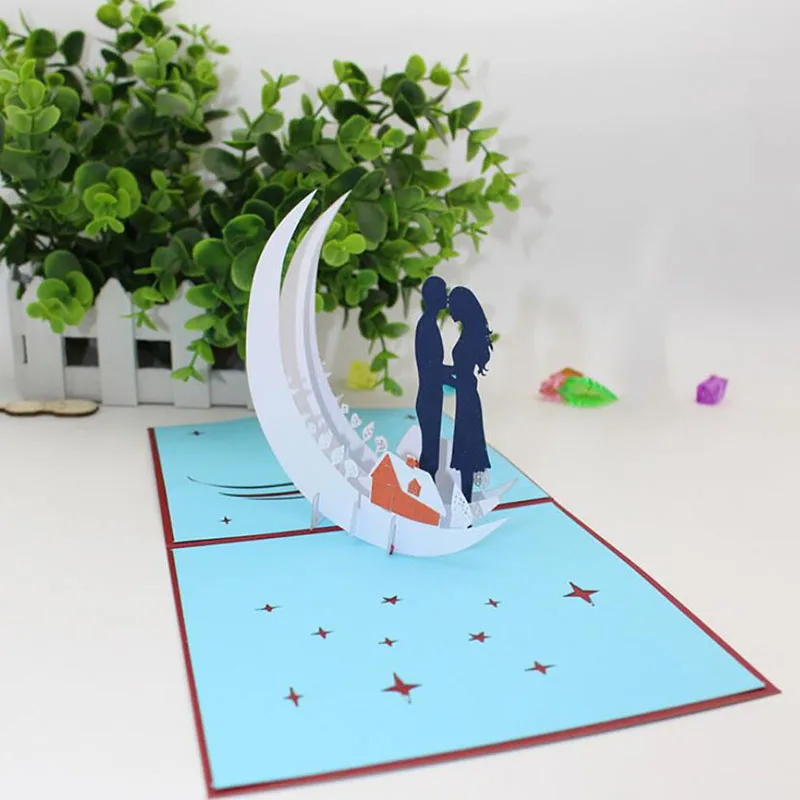 Романтичный любовник помолвка 3D всплывающие поздравительные открытки лазерная