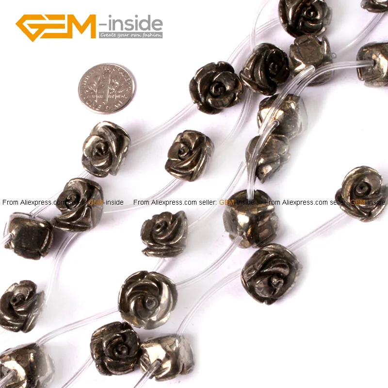 

Gem-inside Natural Gray Pyrite Beads Rose Plumeria Flower Shape Beads For Jewelry Making Bracelet 15inches DIY Jewellery