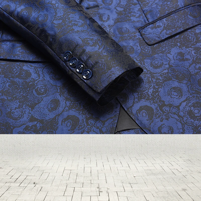 Новинка 2017 дизайнерский темно синий мужской костюм с цветочным рисунком модный