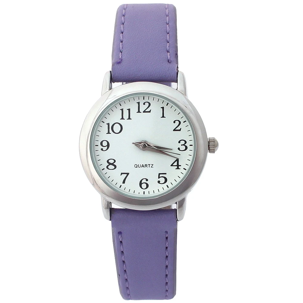 

Watch Women Fashion Luxury Leather Strap children Boy Girl Lady Watch Quartz Round Unisex Dress Sport Wristwatch U12 purple