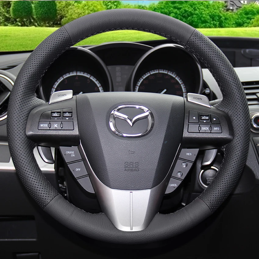 

Чехлы для автомобиля чехол для Mazda 3 новые модели колес сделай сам из натуральной кожи шитье Стайлинг автомобиля Нескользящие чехлы на руль