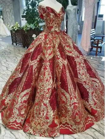 As Photo Сверкающие красные атласные золотые блестки кружева аппликация платья для вечеринок милое бальное платье Бальные платья - Цвет: As Photo