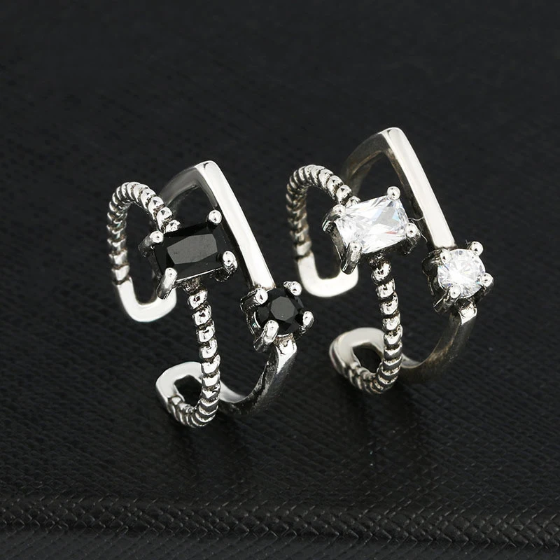 

XIYANIKE Hot popular Silver Color Open Finger Twist Square Crystal Stone Rings Authentic European Style Punk For Women