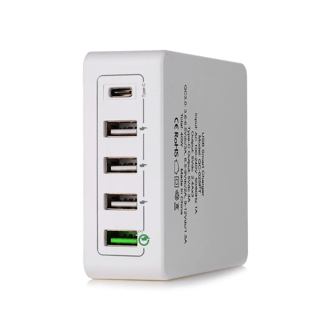 TUTUO QC-025PT [Qualcomm Быстрая Зарядка 3.0] зарядное Устройство USB + Типа С 40 Вт Мобильный