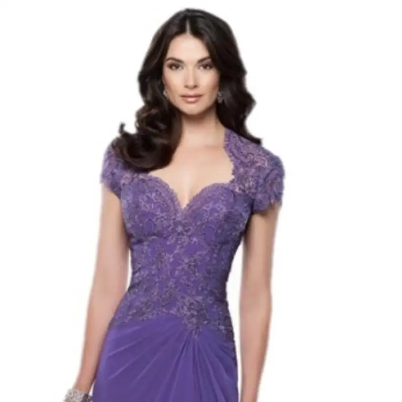 Hot Sale Vintage Plus Size Chiffon Mother of the Bride Dresses Purple Short Sleeve Sweetheart Women Evening Long Dress | Свадьбы и