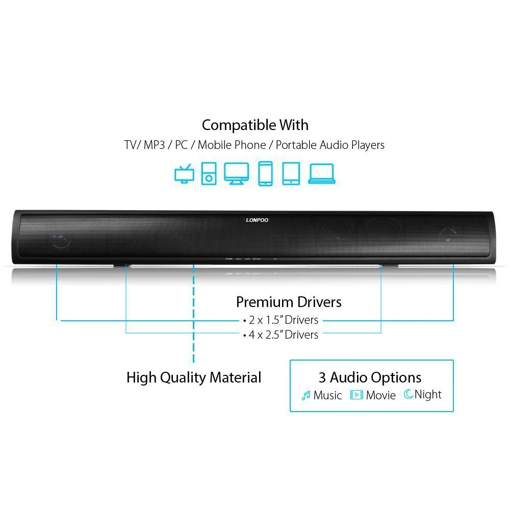Lonpoo Bluetooth Динамик Surround стерео звук беспроводной сабвуфер с оптическим для
