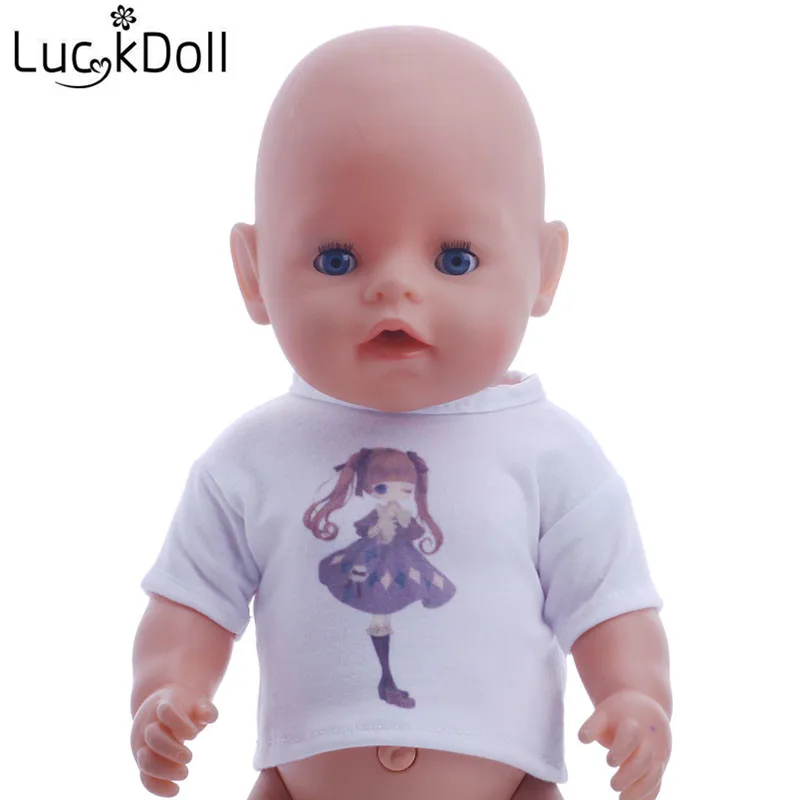 LUCKDOLL белая короткая футболка с принтом подходит для 18 дюймов американский размер