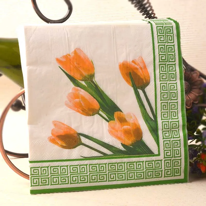 Новинка бумажные салфетки желтые лилии зеленый платок декупаж поделки Свадебный