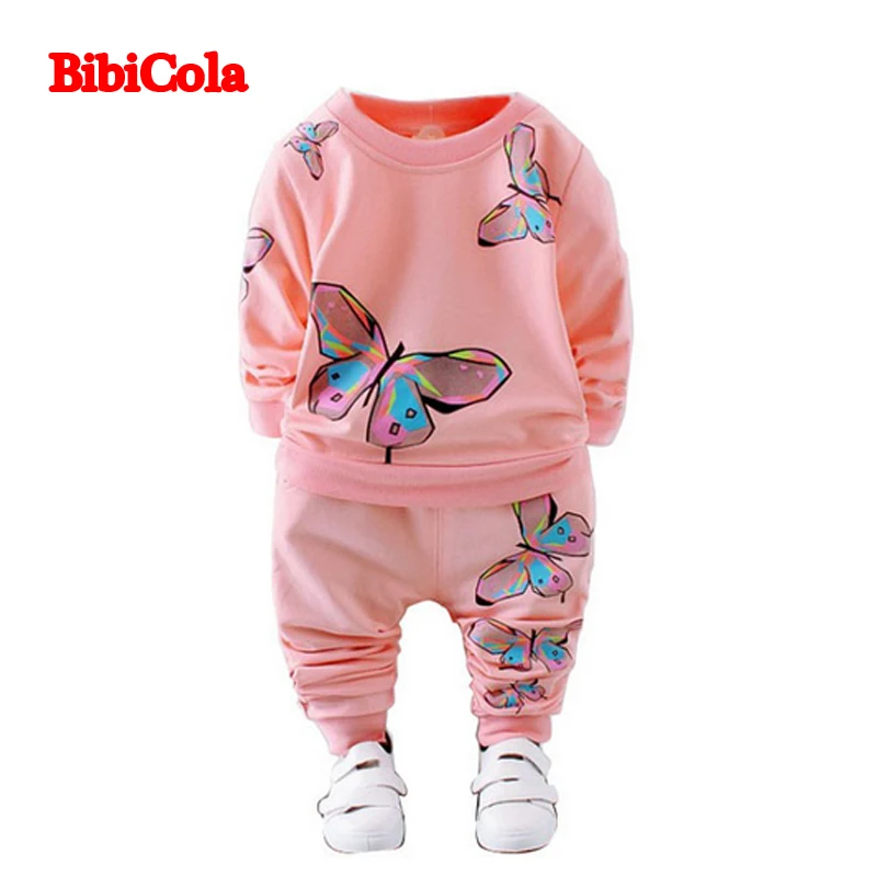 BibiCola newborn baby girl clothes cute beautiful butterfly spring autumn clothing set T shirt+overalls kids Autumn | Детская одежда и