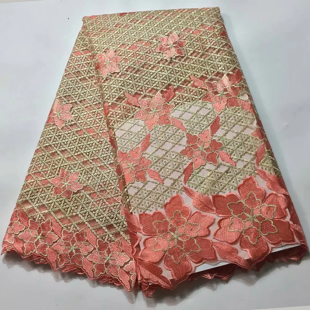 Peach lace fabric high quality for wedding 2017 Purple/Green/Red/Gold/White tulle african with stones | Дом и сад