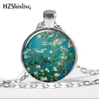 Кулон с цветущей веткой миндаля Ван Гога, свадебные украшения, кулон Ван Гога, цветок сливы, стеклянный купол HZ1