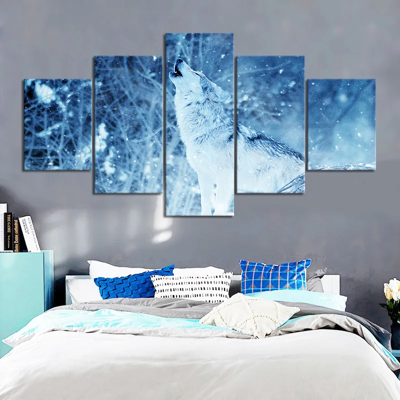 

5 Piece Snow Landscape Canvas Art Wall Painting Wolf Poster Home Decoration Animal Wall Sticker Wall Decor Picture Fashion Gift